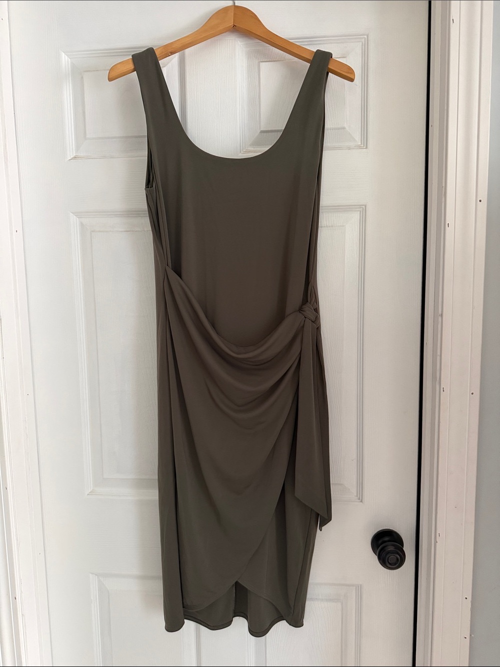 Express Olive Draped Knot Midi Dress